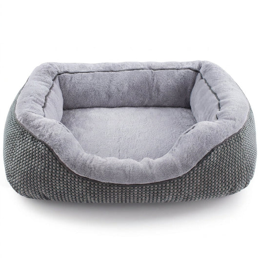 Orthopedic Rectangle Dog Bed – 30" Medium Washable Pet Bed with Raised Bolsters (Grey)